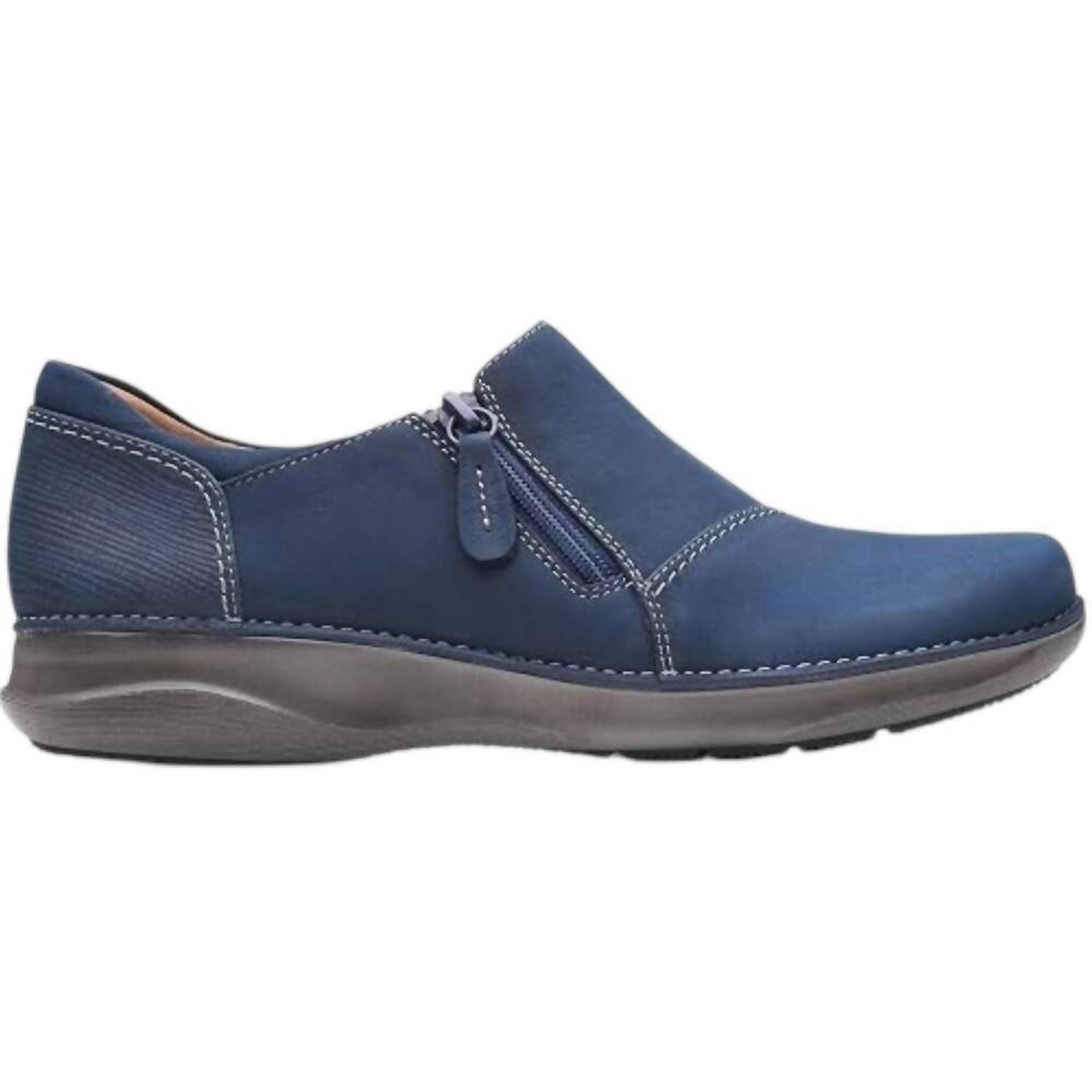 NEW CLARKS men's appley zip casual slip-on shoes in navy combi